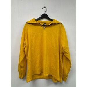 Vintage Indy Knit Sweatshirt Large Yellow Quarter Zip Stripe Sleeve Pullover Top